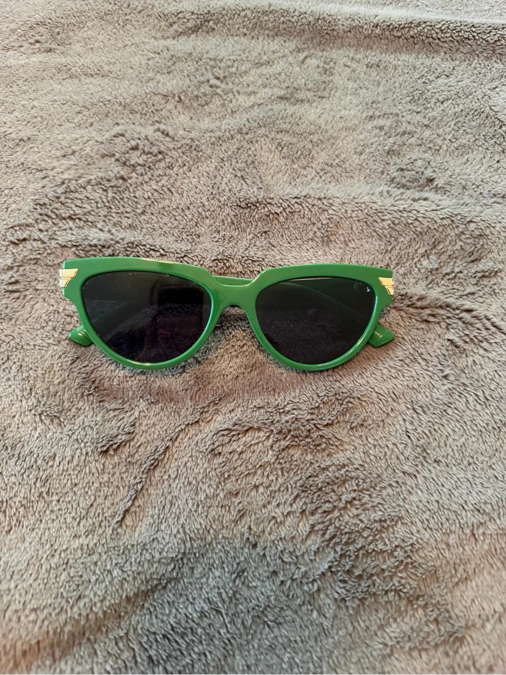 Green Cat Eye Sunglasses with Gold Accents